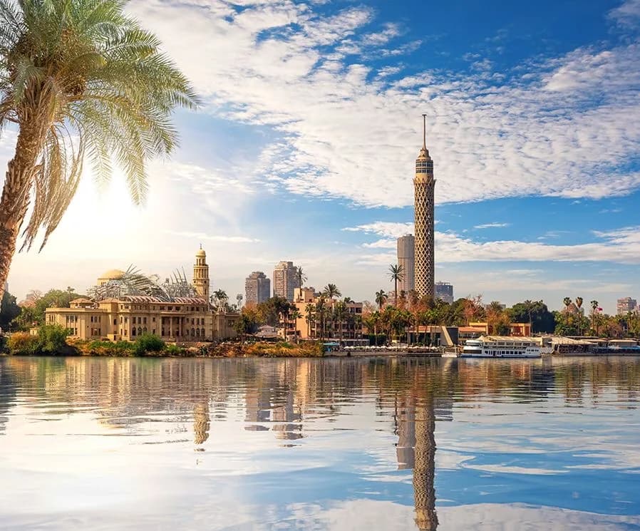 Cairo skyline and Nile with Cairo Tower